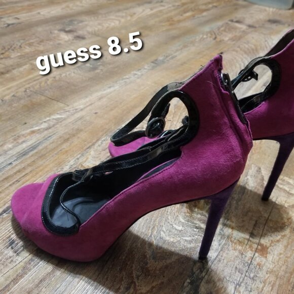 GUESS Shoes 8.5 Purple Pink Suede Stiletto Heel Open Toe Party Formal - Picture 1 of 5
